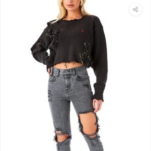 LF Furst of a kind Safety Pin Cropped Sweater